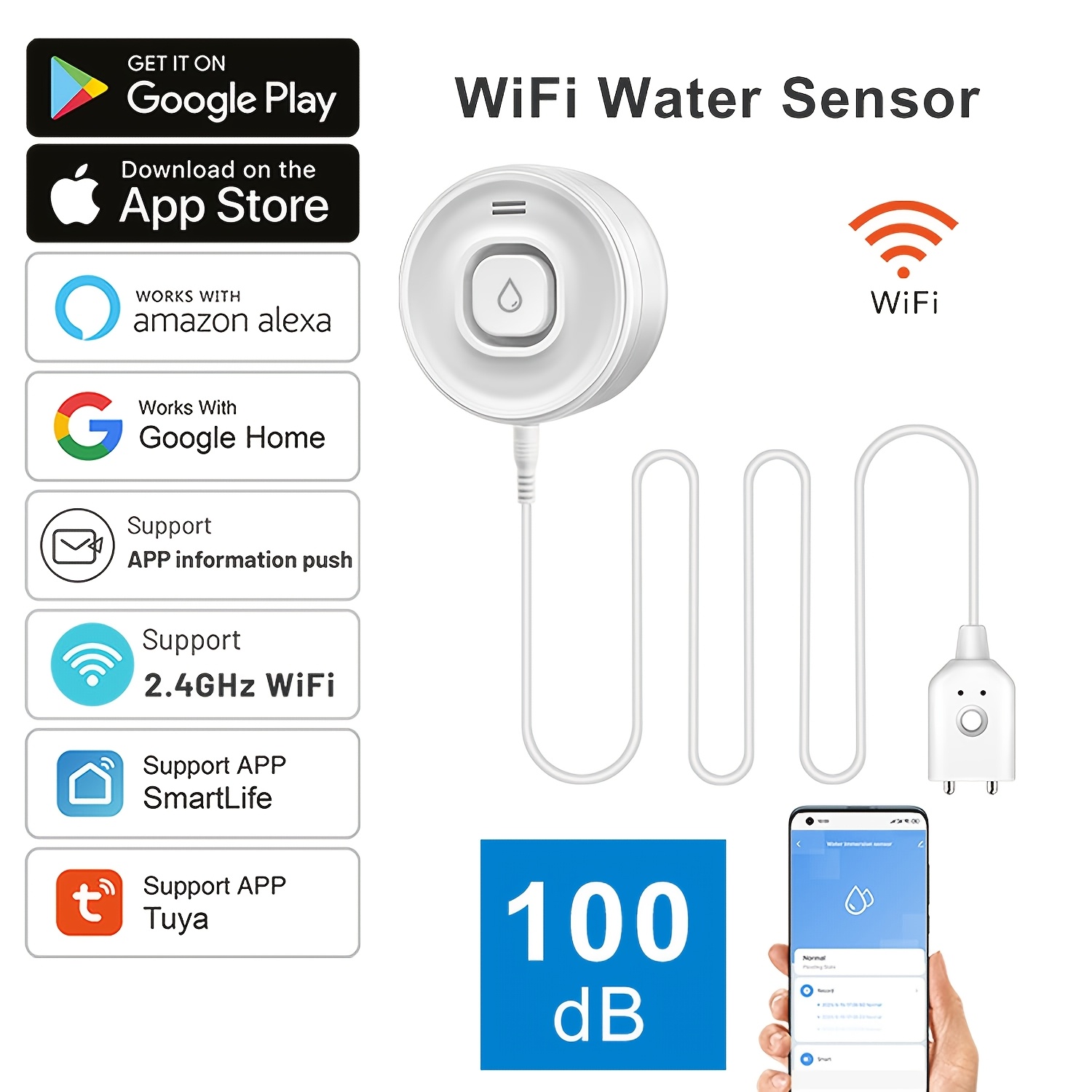 Wifi Water Sensor - YNF Smart WiFi Water Leak Detector,