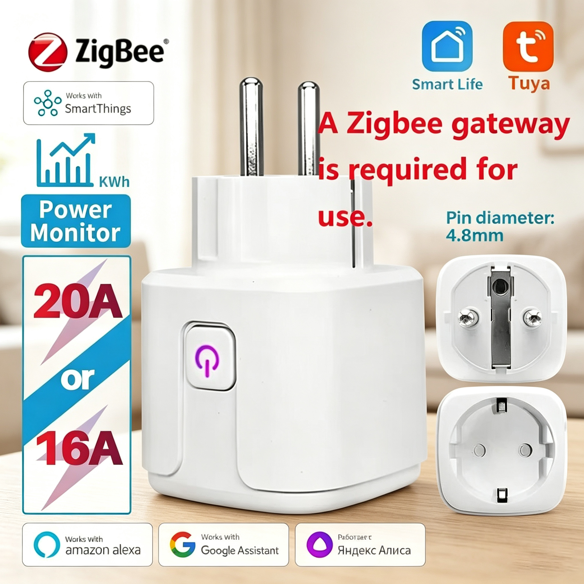 Tuya Zigbee Smart Plug 16A/20A - đánh giá và giá Smart Home Yandex
