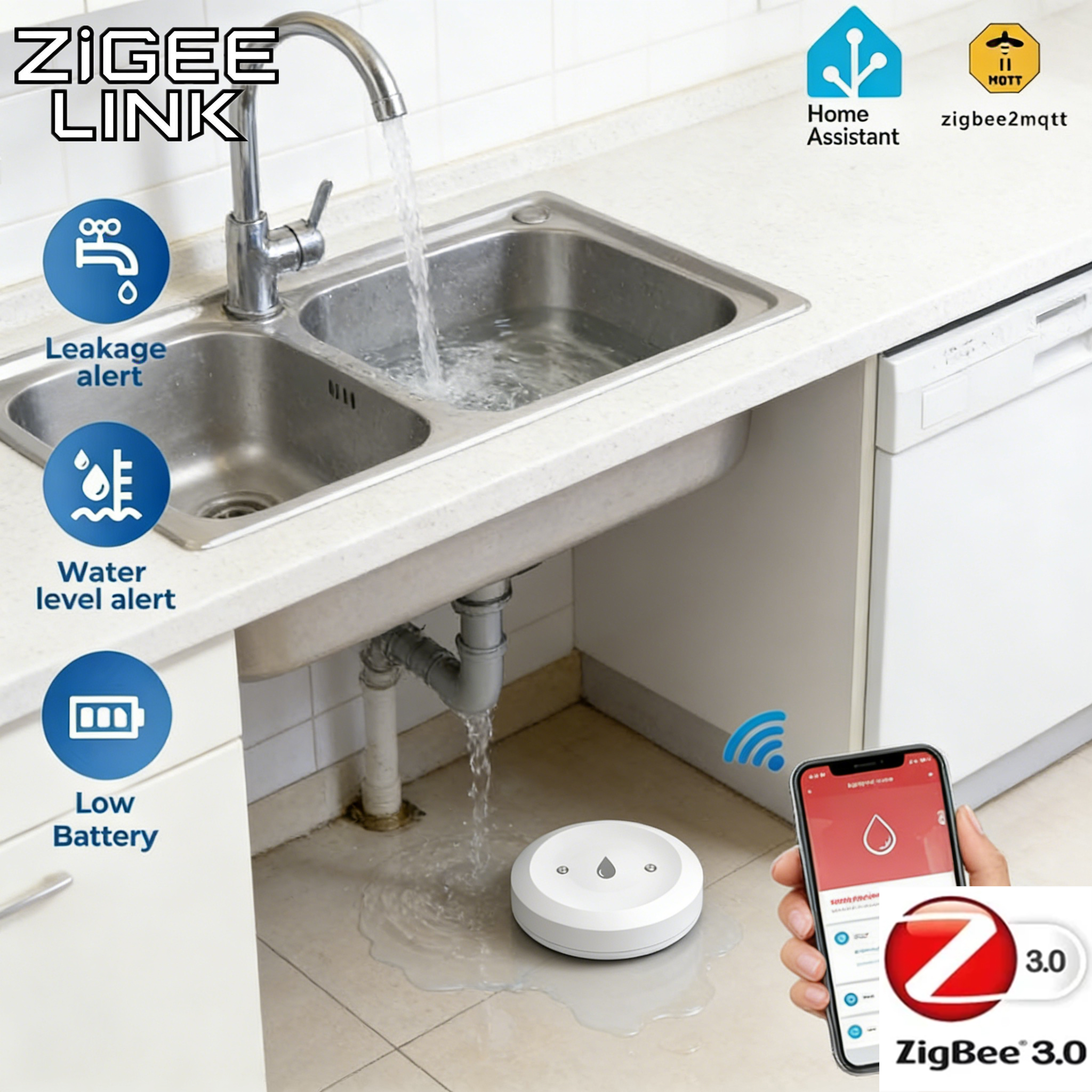Tuya ZigBee 3.0 Water Leak Det - đánh giá và giá Smart Home Kitchen