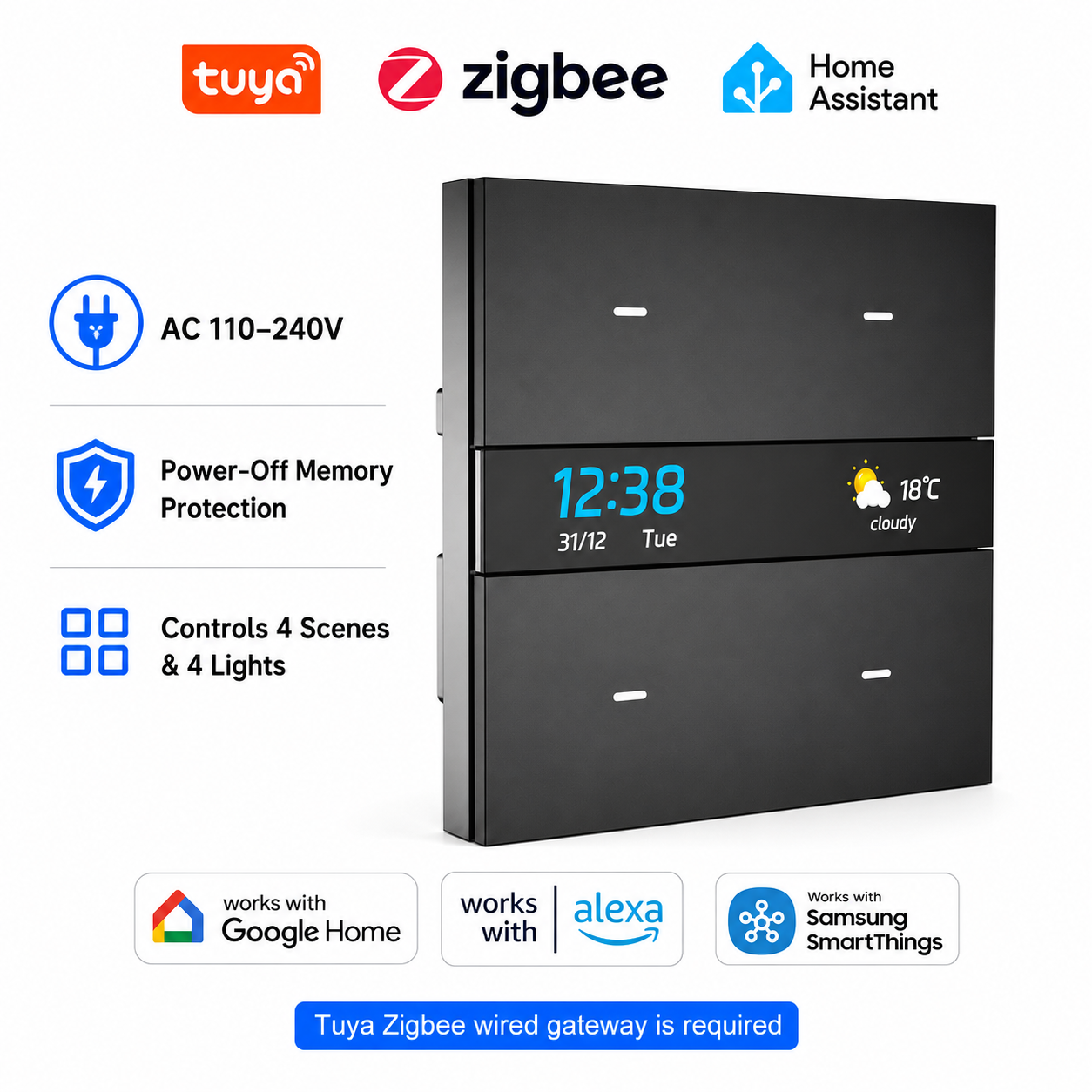 M8 pro Zigbee smart switch pan - đánh giá và giá Smart Home Control Panel