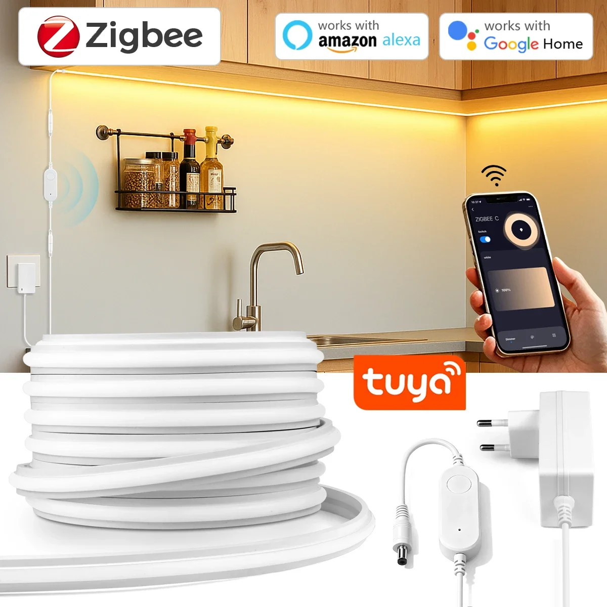 Zigbee 3.0 24V Neon LED Strip  - đánh giá và giá Smart Home Kitchen